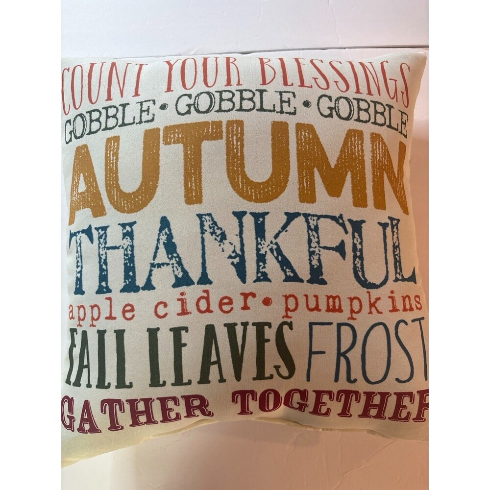 Autumn Thankful Subway Art Decorative Throw Pillow Fall Thanksgiving 13x14 Doubl